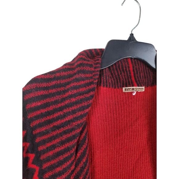 Lael Alpaca Knit Vest Cardigan Open Front Womens M Red Black Striped - Picture 3 of 13